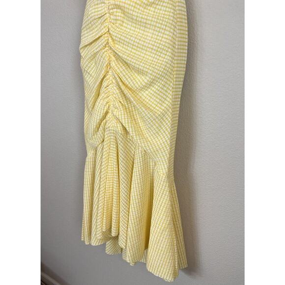 Staud Panier Yellow Gingham Mermaid Midi Dress Womens Size 6 Stretch - Picture 4 of 10